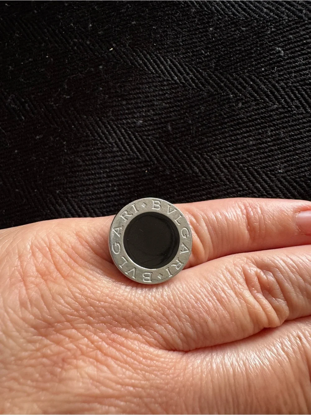 Black Center Stainless Steel Fashion Ring Women size 6.5